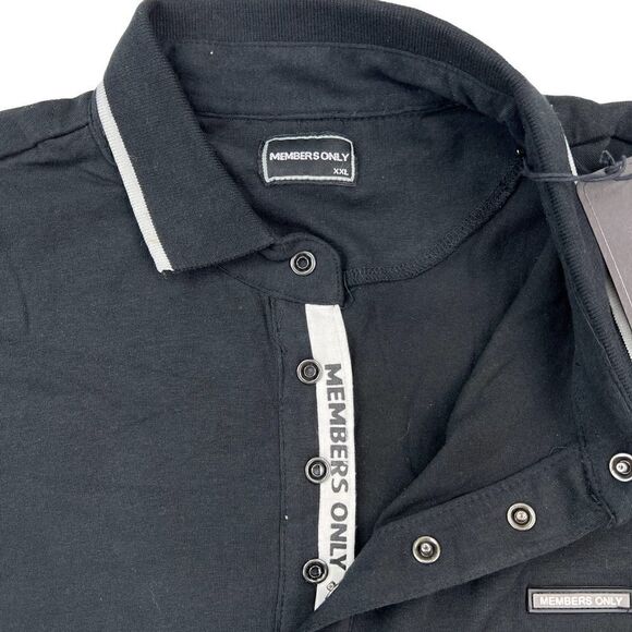 New Members Only Men US XXL Black Polo T-Shirt Buttons Stand Collar Short Sleeve - Picture 4 of 6